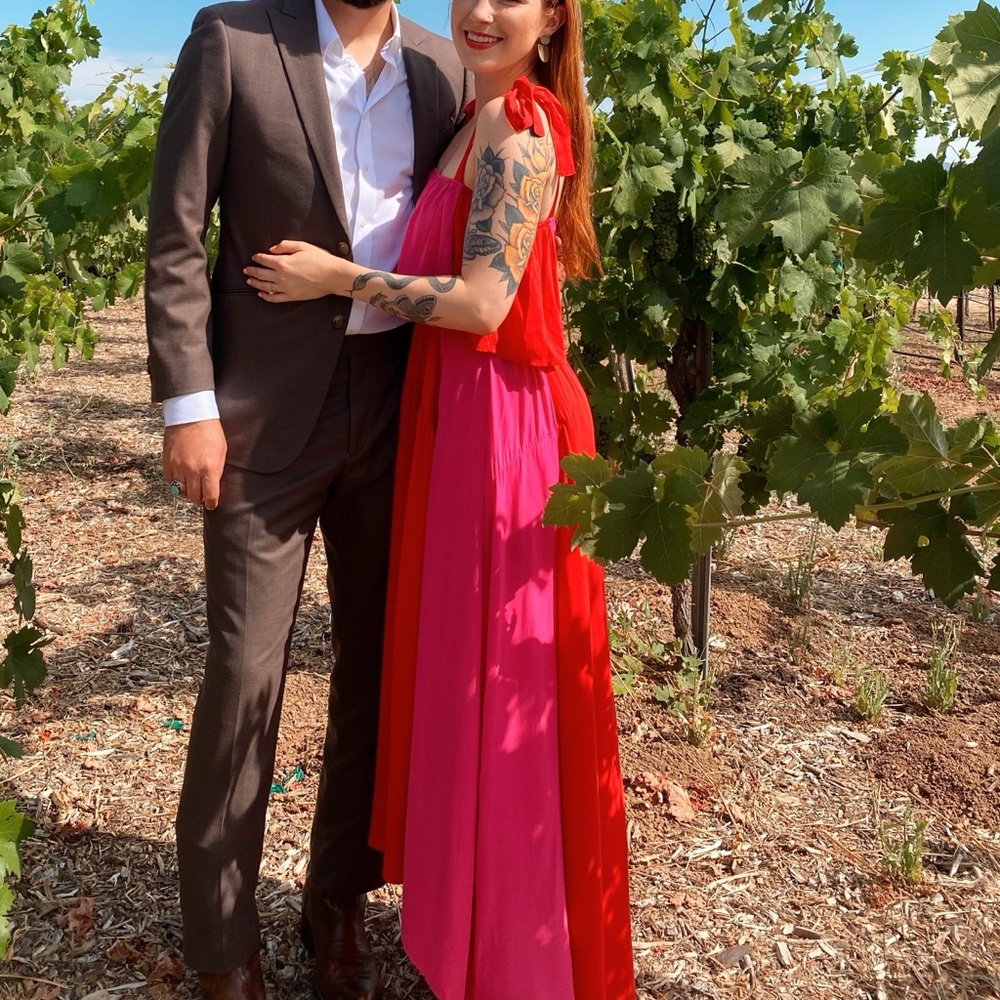 Elegant Pink and Red Maxi Dress